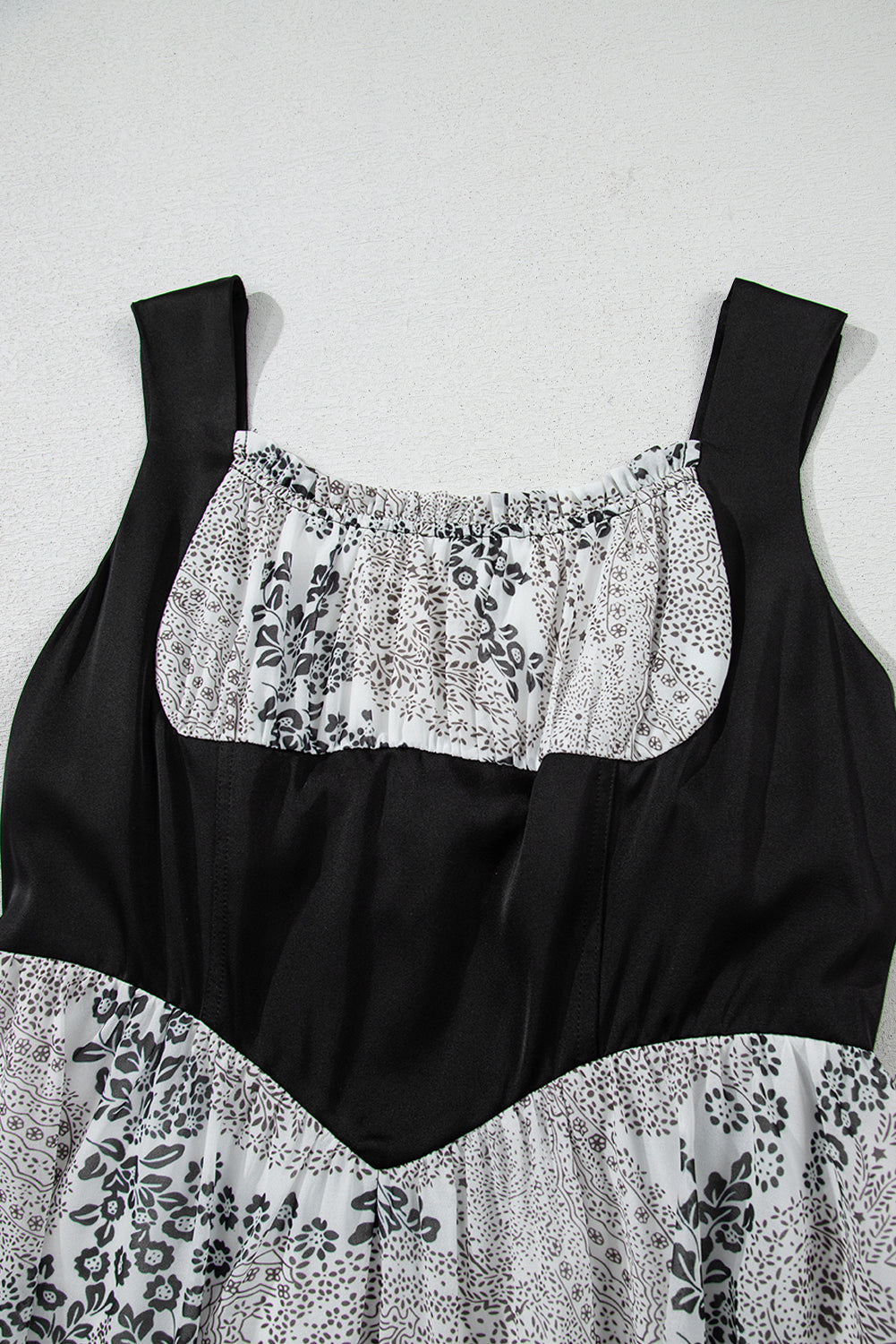 Black Sleeveless Leather Bustier Patchwork Paisley Floral Chiffon Dress Mini Dresses JT's Designer Fashion