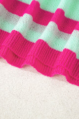 Green Stripe Round Neck Casual Sweater Sweaters JT's Designer Fashion