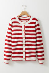 Red Stripe Chic Golden Button Cardigan Sweater Cardigans JT's Designer Fashion