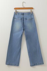 Ashleigh Blue Washed Pleated Detail Wide Leg Jeans Jeans JT's Designer Fashion