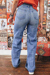 Beau Blue Tailored Center Seam Detail Straight Loose High Rise Jeans Jeans JT's Designer Fashion