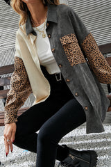 Gray Color Block Leopard Patched Corduroy Shacket Jackets JT's Designer Fashion