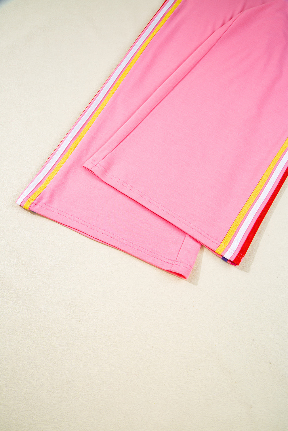 Bonbon Color Contrast Crewneck T Shirt and Wide Leg High Waist Pants Set Pant Sets JT's Designer Fashion