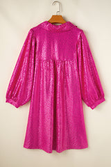 Rose Red Metallic Leopard Print Collared Babydoll Mini Dress Mini Dresses JT's Designer Fashion