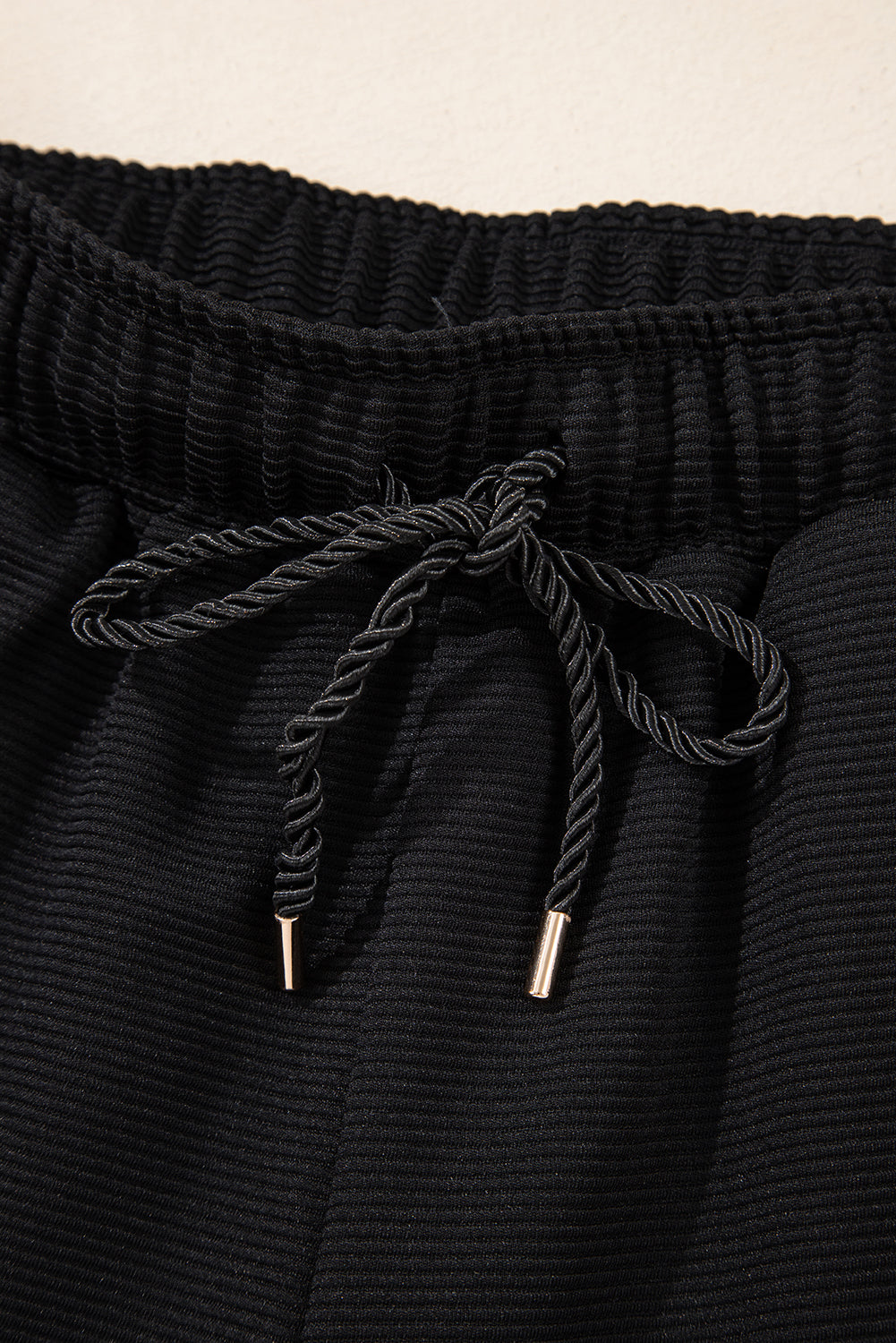 Black Textured Half Zip Kangaroo Pocket Top Drawstring Shorts Set Short Sets JT's Designer Fashion