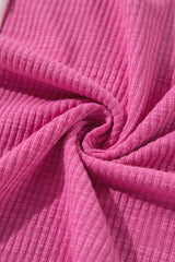 Bright Pink Textured Colorblock 3/4 Sleeve Oversize Top Long Sleeve Tops JT's Designer Fashion