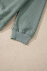 Clearly Aqua Waffle Knit Drop Shoulder V Neck Top Long Sleeve Tops JT's Designer Fashion