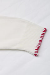 White Bow Pattern Contrast Trim Christmas Loose Graphic Sweater Sweaters JT's Designer Fashion