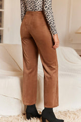 Chestnut Solid Color Double Breasted Straight Leg Pants Pants & Culotte JT's Designer Fashion