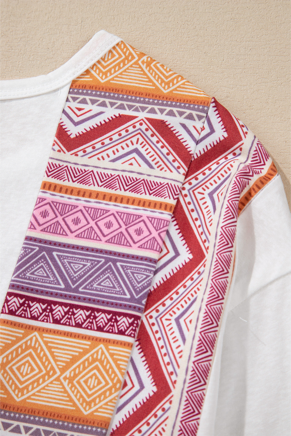 White Western Aztec Print Patchwork Ruffled Tunic Long Sleeve Babydoll Top Long Sleeve Tops JT's Designer Fashion