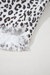 White Leopard Frayed Hem Denim Shorts Bottoms JT's Designer Fashion