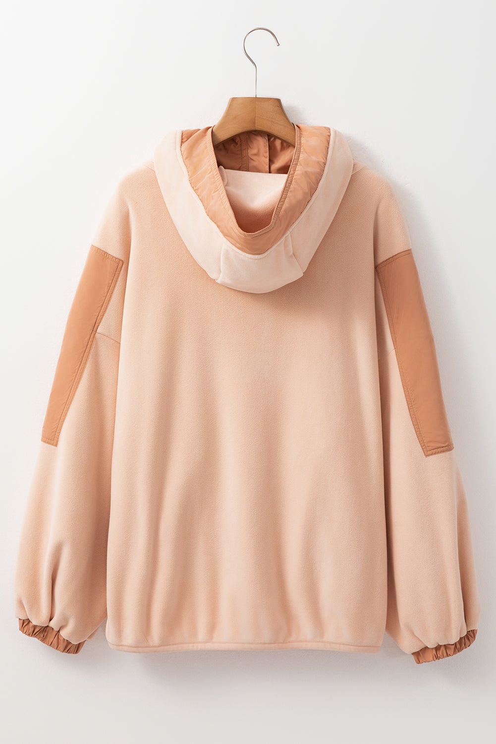 Light French Beige Colorblock Patchwork Half Zip Oversized Sherpa Hoodie Sweatshirts & Hoodies JT's Designer Fashion
