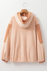 Light French Beige Colorblock Patchwork Half Zip Oversized Sherpa Hoodie Sweatshirts & Hoodies JT's Designer Fashion