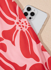 Red Boho Floral Short Sleeve V Neck Buttoned Shirred Waist Long Dress Floral Dresses JT's Designer Fashion