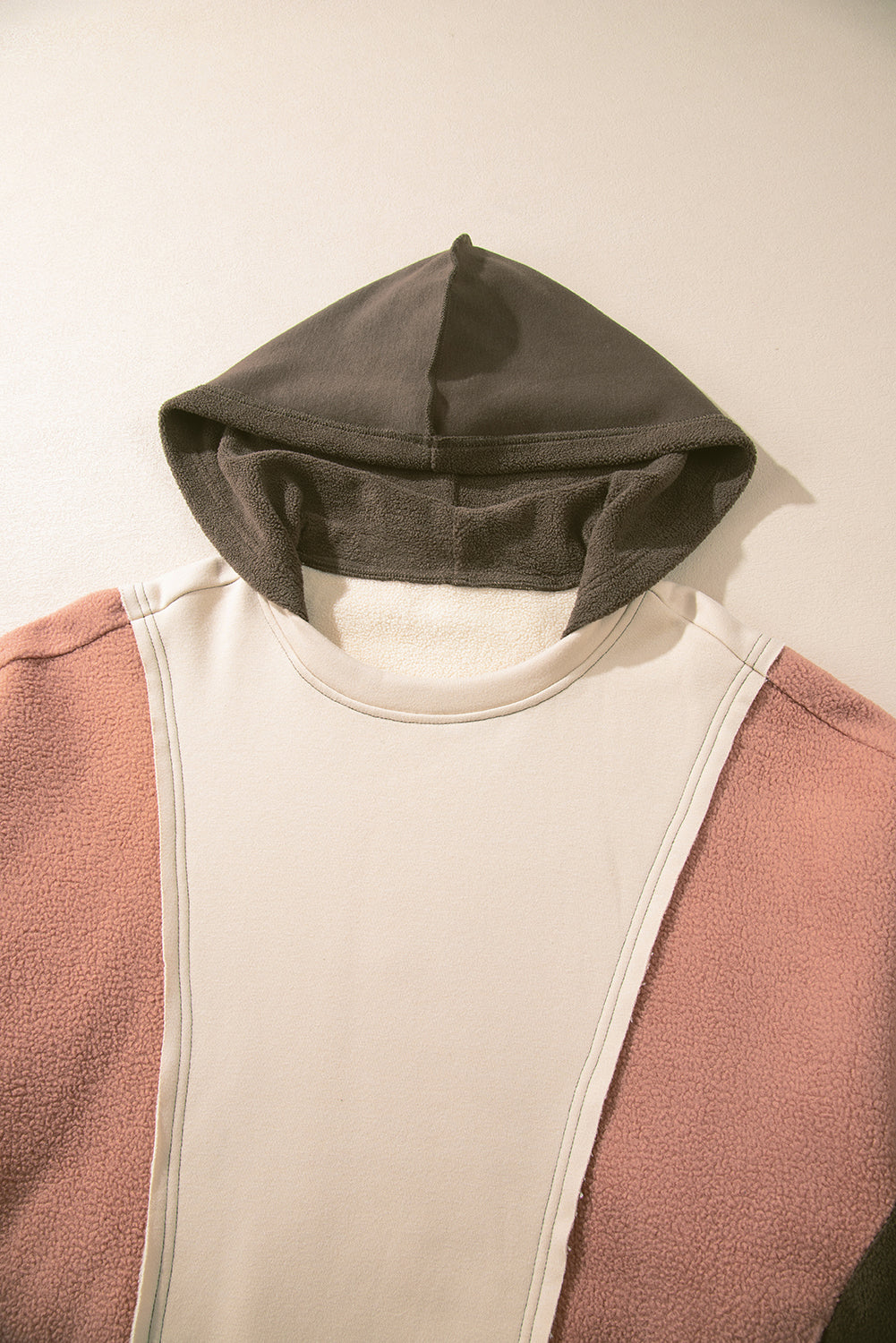 Beige Oversized Color Block Patchwork High Low Hoodie Sweatshirts & Hoodies JT's Designer Fashion