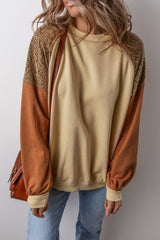 Khaki Lace Patchwork Colorblock Drop Shoulder Sweatshirt Sweatshirts & Hoodies JT's Designer Fashion