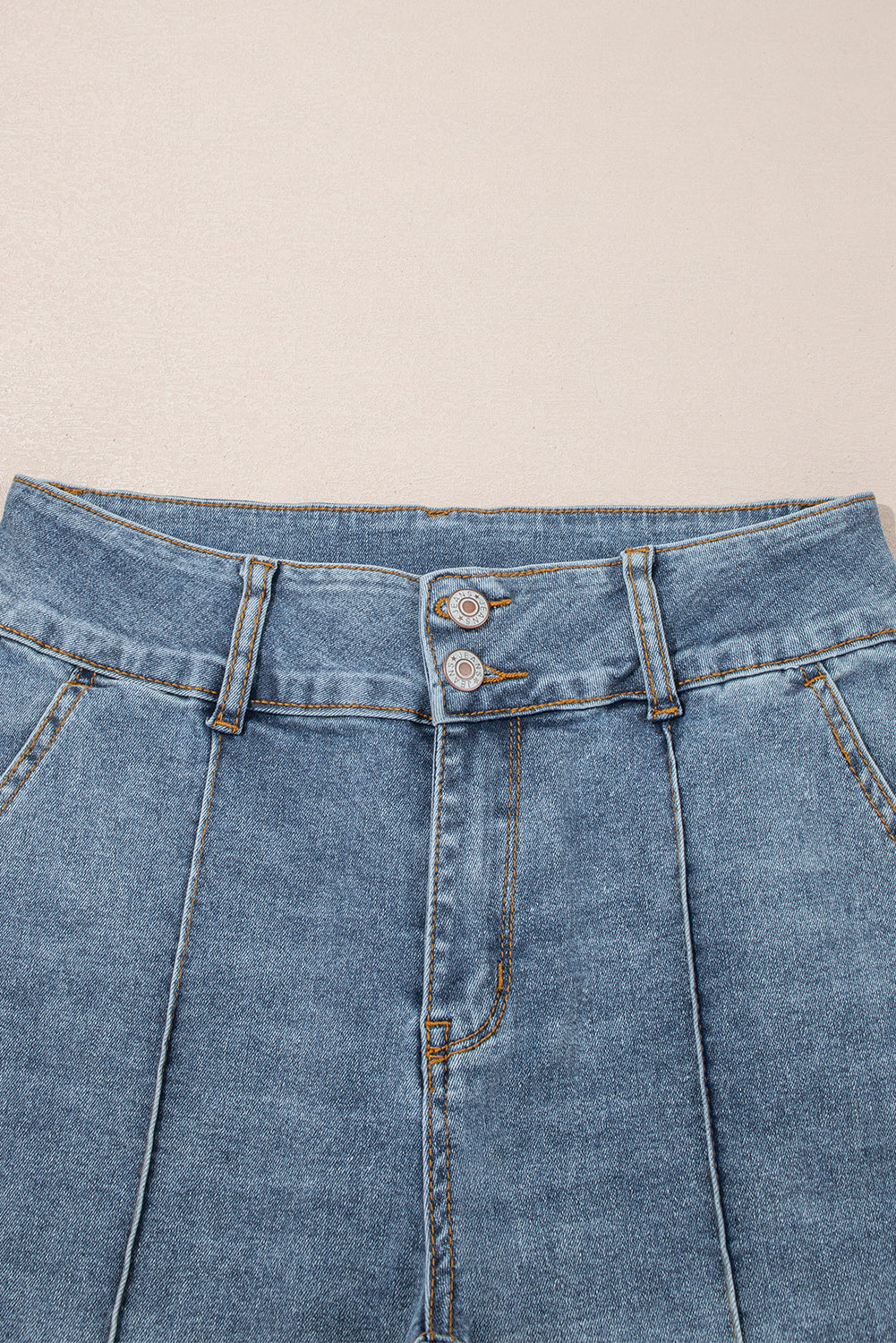 Dusk Blue 2 Button High Waist Piping Trim Bootcut Jeans Jeans JT's Designer Fashion