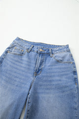 Dusk Blue Raw Hem Unique Cuffs Straight High Rise Loose Jeans Jeans JT's Designer Fashion