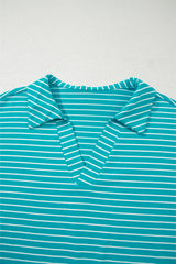 Sky Blue Stripe V Neck Tee and Casual Short Set Short Sets JT's Designer Fashion