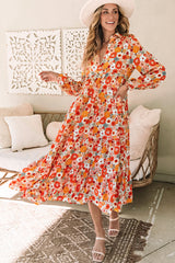 Multicolor Boho Floral Collared Long Sleeve Ruffled Dress Multicolor 100%Polyester Floral Dresses JT's Designer Fashion