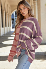 Pink Stripe Colorblock Oversized Sweater Sweaters JT's Designer Fashion