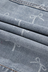 Sky Blue Bow Knot Print Light Wash Raw Hem Denim Jacket Denim Jackets JT's Designer Fashion