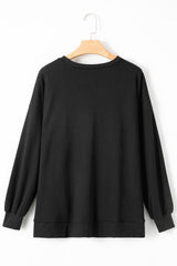 Black Solid O Neck High Low Hem Pullover Sweatshirt Sweatshirts & Hoodies JT's Designer Fashion