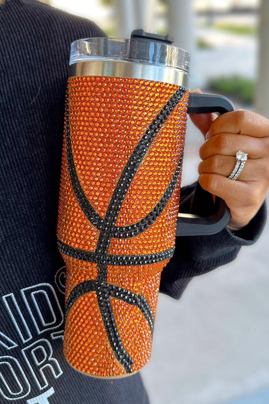 Chestnut Game Day Basketball Rhinestone Studded 40 Oz Tumbler Tumblers JT's Designer Fashion