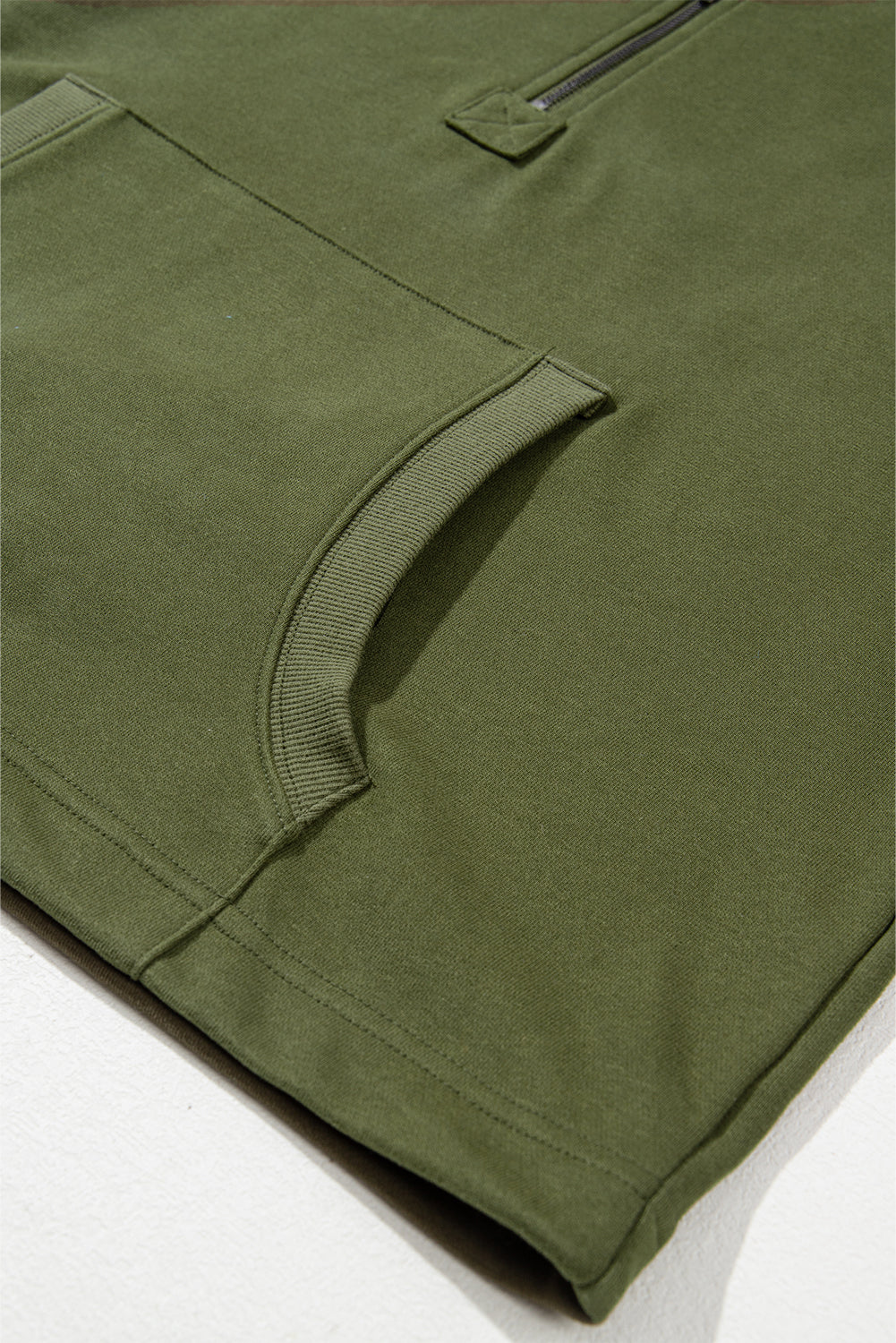 Moss Green Solid Kangaroo Pocket Half Zipper Oversized Hoodie Sweatshirts & Hoodies JT's Designer Fashion