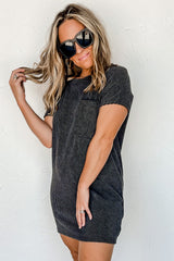 Gray Striped Ribbed Knit T-shirt Shift Dress T Shirt Dresses JT's Designer Fashion