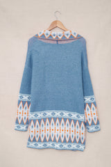 Blue Aztec Print Open Front Knitted Cardigan Sweaters & Cardigans JT's Designer Fashion