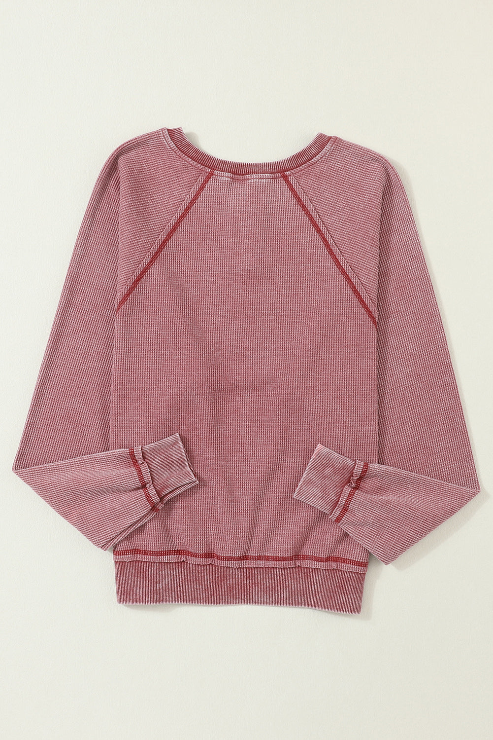 Fiery Red Waffle Knit Raglan Sleeve Henley Sweatshirt Sweatshirts & Hoodies JT's Designer Fashion