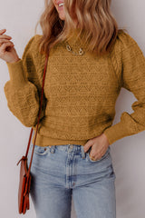 Jurassic Gold Hollow Out Crochet Ribbed Edge Balloon Sleeve Sweater Jurassic Gold 52%Viscose+26%Polyester+22%Polyamide Sweaters JT's Designer Fashion