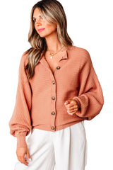 Apricot Pink Wide Rib Knit Button Front Dolman Sleeve Sweater Cardigan Cardigans JT's Designer Fashion