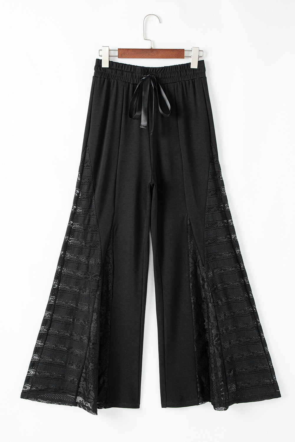 Black Boho Lace Patchwork Wide Leg High Waist Pants Pants & Culotte JT's Designer Fashion