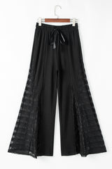 Black Boho Lace Patchwork Wide Leg High Waist Pants Pants & Culotte JT's Designer Fashion