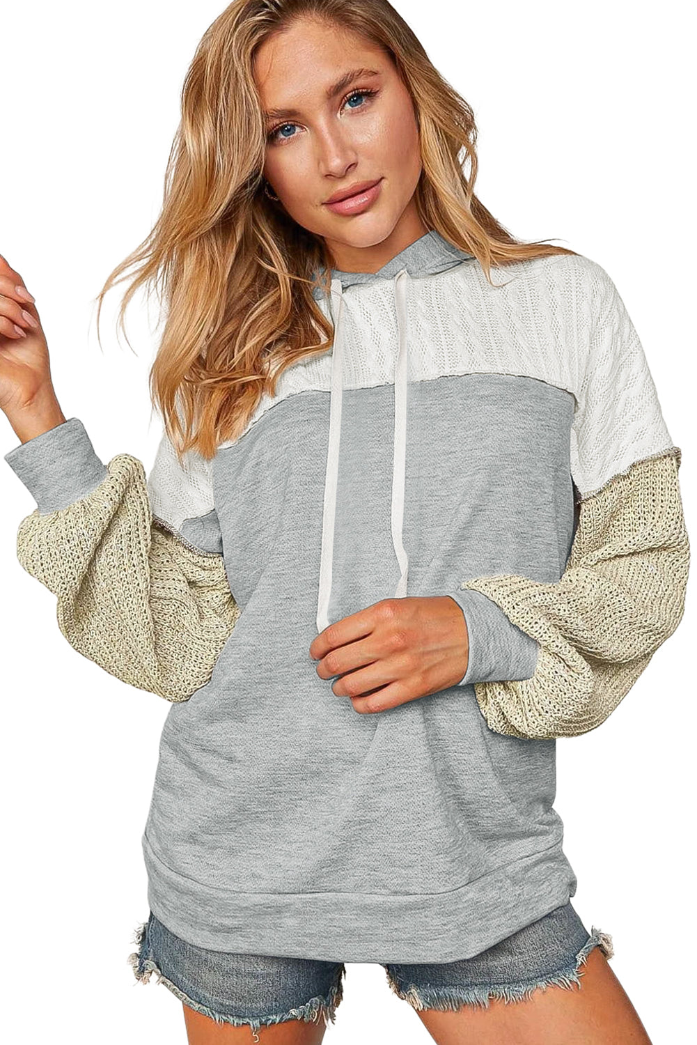 Gray Colorblock Patchwork Pullover Hoodie Sweatshirts & Hoodies JT's Designer Fashion