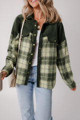 Blackish Green Snap Buttons Colorblock Plaid Shacket Plaid Shackets JT's Designer Fashion