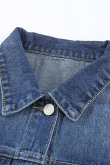 Blue Lapel Distressed Raw Hem Buttons Denim Jacket Denim Jackets JT's Designer Fashion