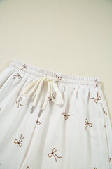 Beige Bow Print Half Zip Tank and Shorts 2pcs Set Short Sets JT's Designer Fashion