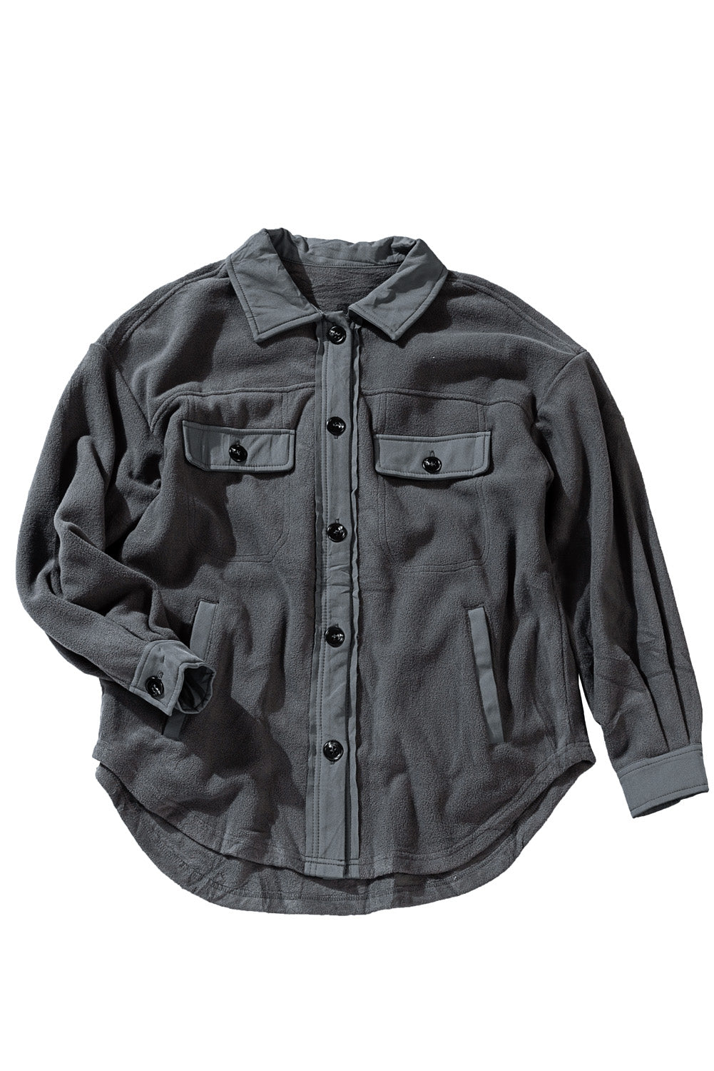 Gray Turn Down Collar Buttoned Shirt Jacket Jackets JT's Designer Fashion
