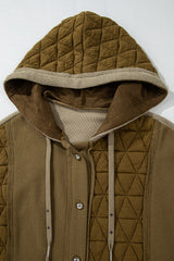 Jungle Green Quilted Textured Patchwork Loose Fit Hooded Jacket Jackets JT's Designer Fashion
