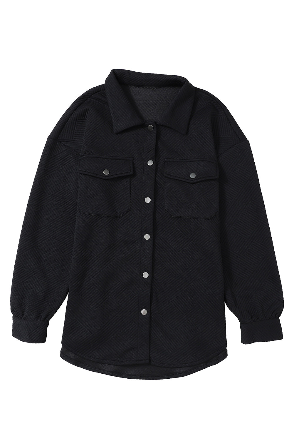 Black Solid Textured Flap Pocket Buttoned Shacket Jackets JT's Designer Fashion