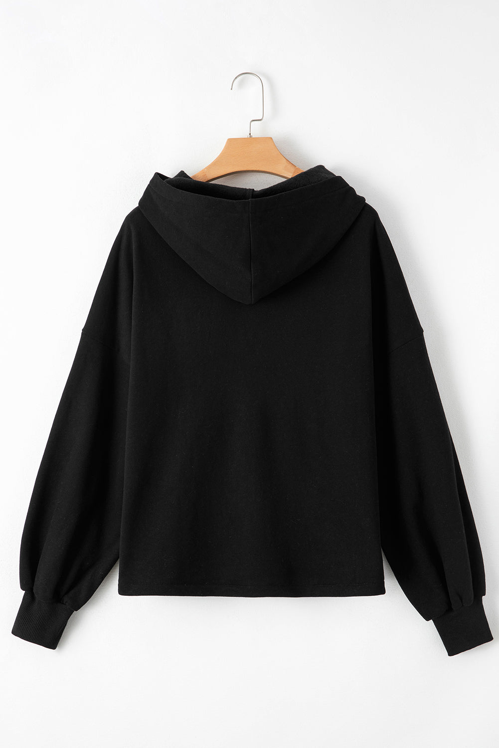 Black Fleece Lined Half Zipper Kangaroo Pockets Loose Hoodie Sweatshirts & Hoodies JT's Designer Fashion