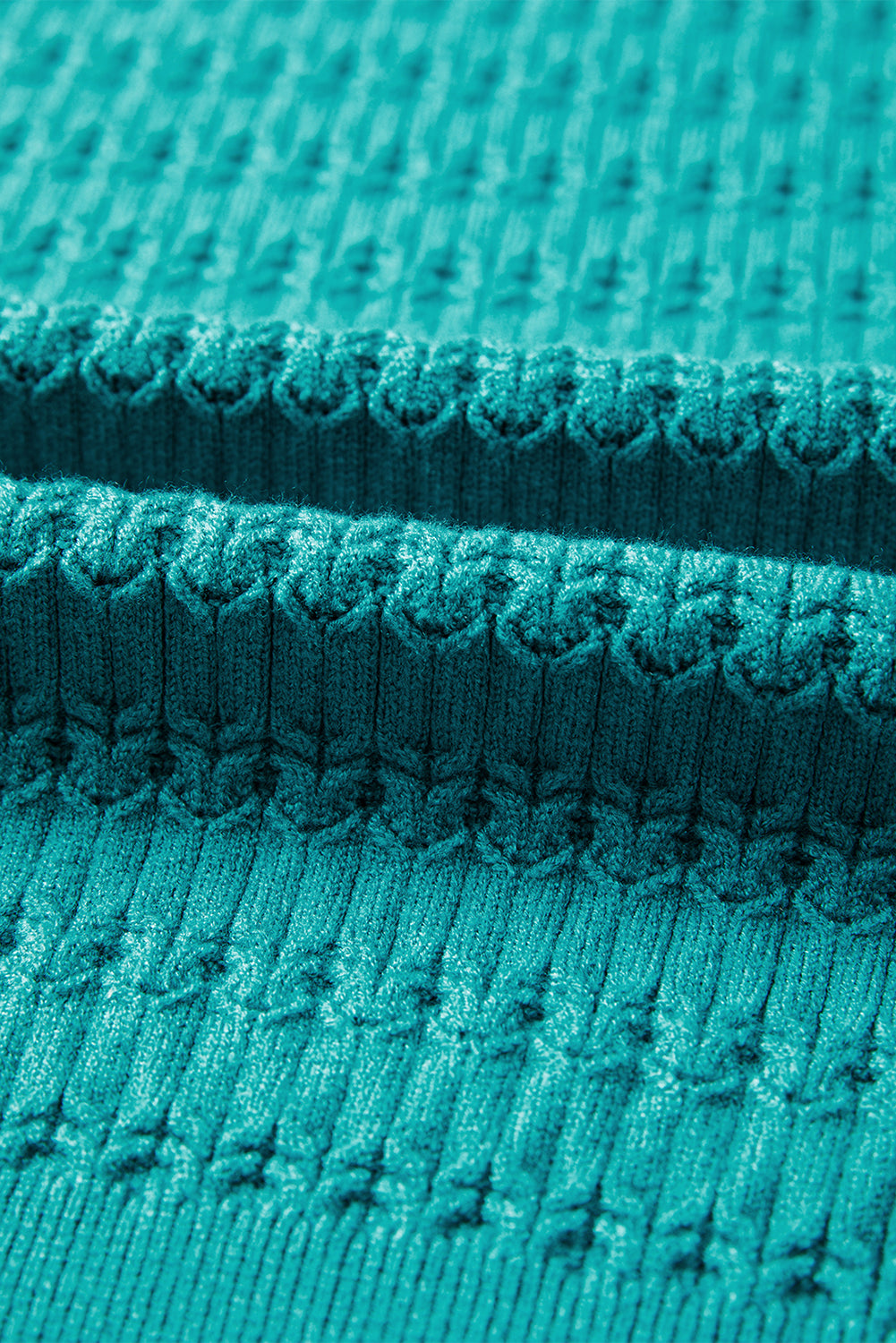 Sea Green Trendy Pattern Knit Ribbed Cuffs Crew Neck Sweater Sweaters JT's Designer Fashion