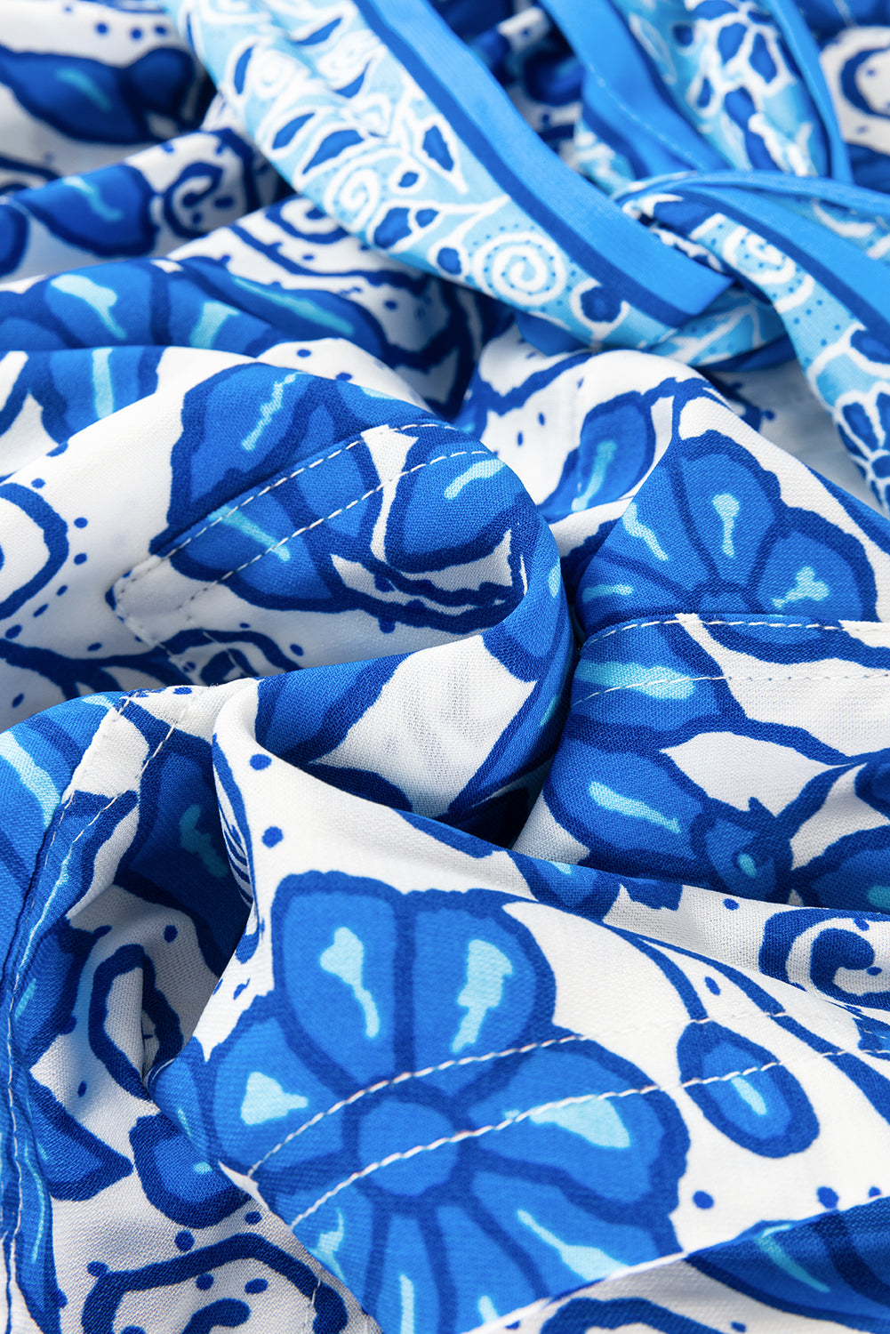 Blue Floral Print Pocketed Front Knot High Waist Casual Shorts Casual Shorts JT's Designer Fashion