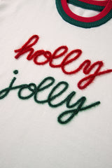 White Tinsel holly jolly Pattern Colorblock Edge Drop Shoulder Plus Size Sweater Plus Size Sweaters & Cardigans JT's Designer Fashion
