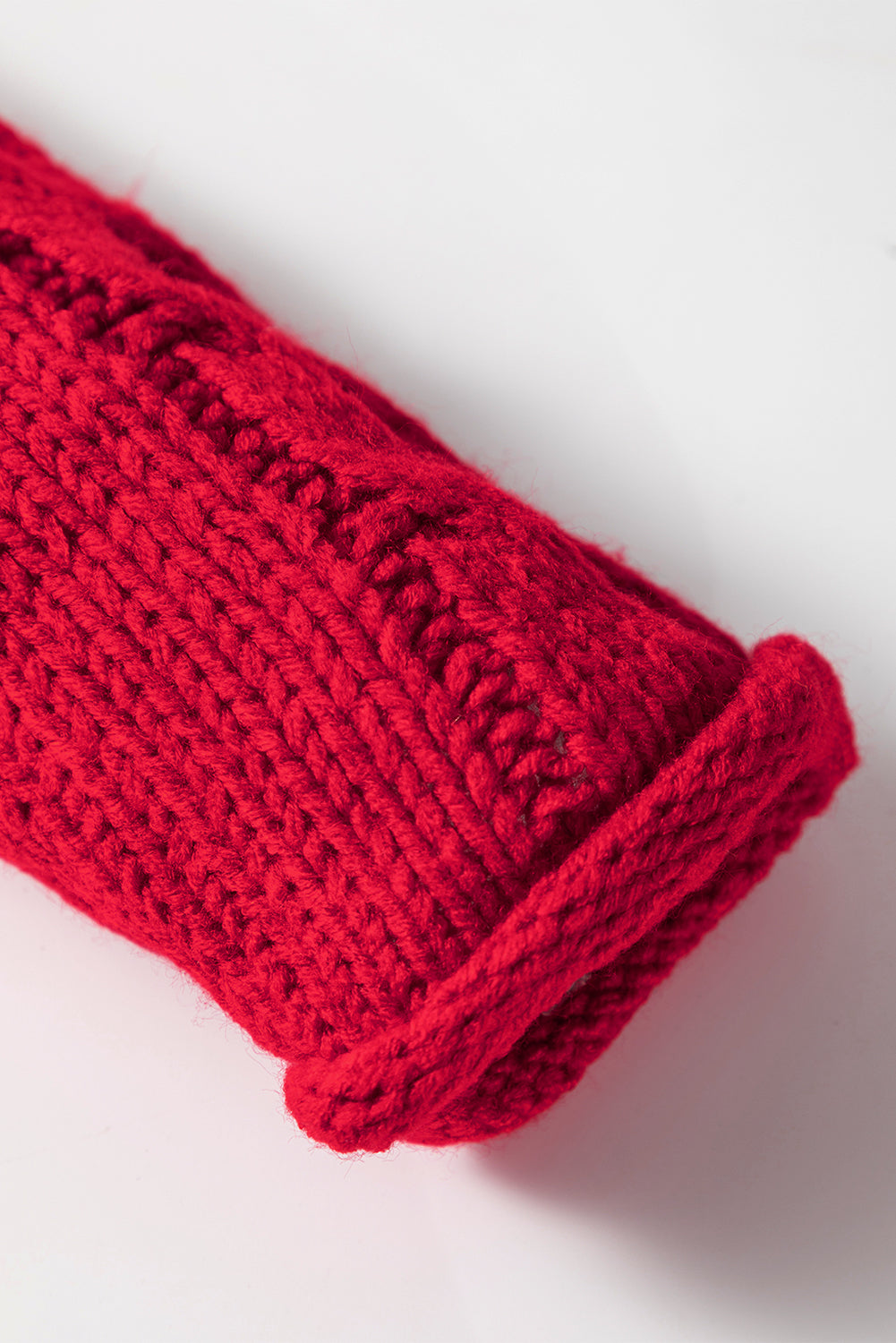 Racing Red Color Contrast Trim Textured Knit Drawstring Hooded Sweater Sweaters JT's Designer Fashion