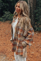 Khaki Plaid Colorblock Patchwork High Low Shacket Plaid Shackets JT's Designer Fashion