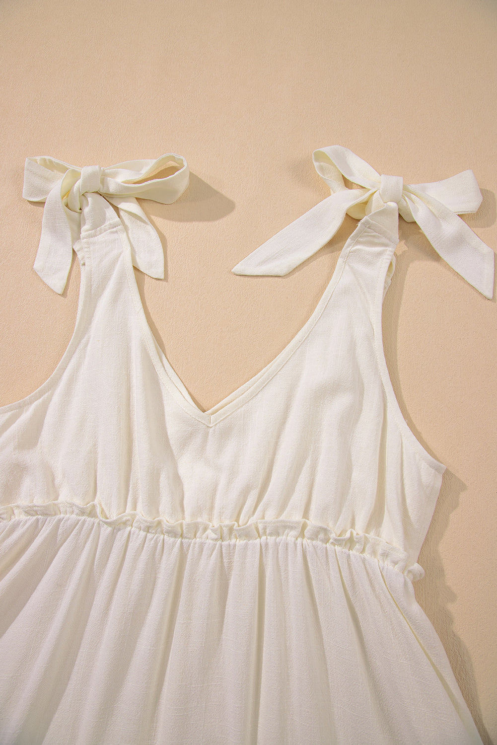 Oatmeal Solid Color Tied Straps Ruffle Tiered Mini Dress Mini Dresses JT's Designer Fashion